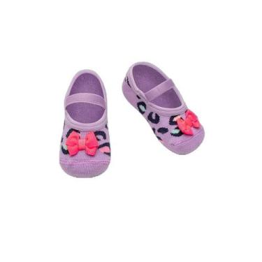 Imagem de Meia Sapatilha Antiderrapante Bebê Menina Onça - Puket, 9 A 12M