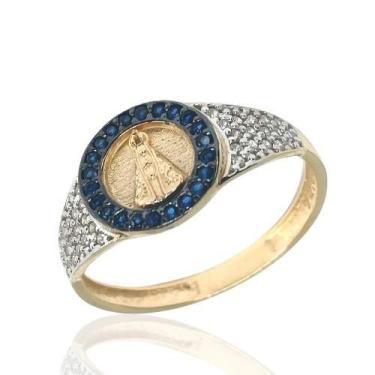 Imagem de Anel de ouro 18k Nossa Senhora Aparecida com Pedras . - Elegancy Joias