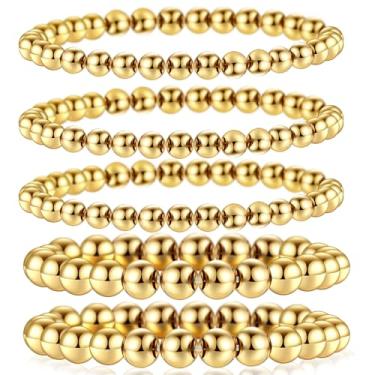 Imagem de Bajayvovo Pulseira feminina com contas folheadas a ouro 14K, empilhável, com corrente de elos elásticos, pulseiras largas flexíveis, One Size, Cobre, Sem Pedra Preciosa
