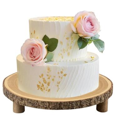 Imagem de Suporte de bolo de madeira rústica – fatia de madeira com pernas de 28 a 33 cm para casamentos elegantes, aniversários e festas temáticas da floresta