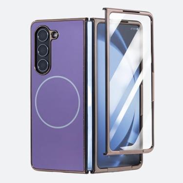 Imagem de HAO RIYLN Capa magnética para Samsung Galaxy Z Fold6, capa de telefone antiimpressão digital à prova de choque suporta carregamento sem fio, capa ultrafina, roxa, Z DOBRAD6