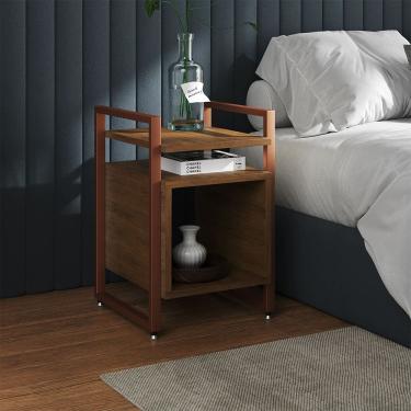 Imagem de Mesa de Cabeceira Industrial Marrocos Ferro Cobre e Tampo Amêndoa