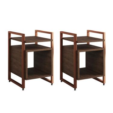 Imagem de Kit 2 Mesas de Cabeceira Industrial Marrocos Ferro Cobre e Tampo Amêndoa