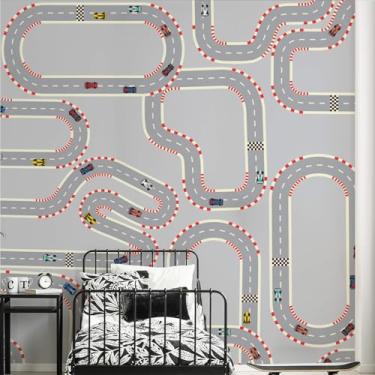 Imagem de Papel de Parede Quarto Menino Pista de Corrida Painel 6m²