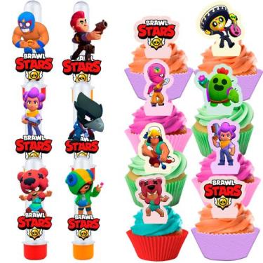 Imagem de 10 Tubetes Brawl Stars e 50 Toppers - Genérico