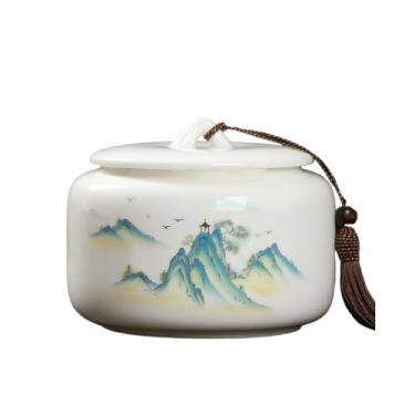 Imagem de Lata de chá Lata de chá de cerâmica com tampa, jarra de armazenamento de grande capacidade para servir café moído, chá, açúcar, sal e muito mais Caixa de chá(Blue)