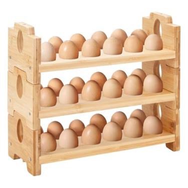 Imagem de Suporte de madeira para ovos de 3 camadas – cesta de ovos para coletar ovos frescos, suporte de bandeja de ovos de camada para 12 ovos, organizador de ovos de nível para geladeira de cozinha de