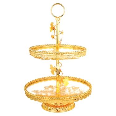 Imagem de Loticy Suporte Redondo De Vidro Dourado 2 Camadas Para Bolo 18" Com Pedestal Metal, Prato Exibição Queijo Sobremesas, Festas, Casamentos, Aniversários, Chás Bebê, Comemorações, Decoração Casa
