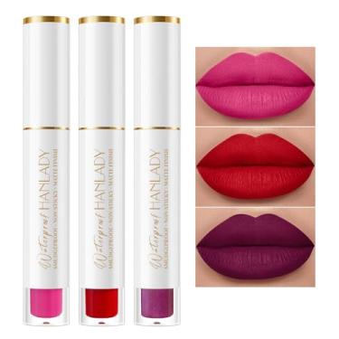 Imagem de HANLADY Batom Vermelho Escuro Rosa Berry 3 Peças Batons De Longa Duração Para Mulheres Pigmentados À Prova Manchas E Transferência Veganos Sem Crueldade, A66/44/48