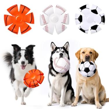 Imagem de Abbylike 3 bolas de disco para cachorrinhos, brinquedo dobrável mastigável, bola de disco voador com design de beisebol, futebol, basquete, disco voador, brinquedo mágico para jogos ao ar livre