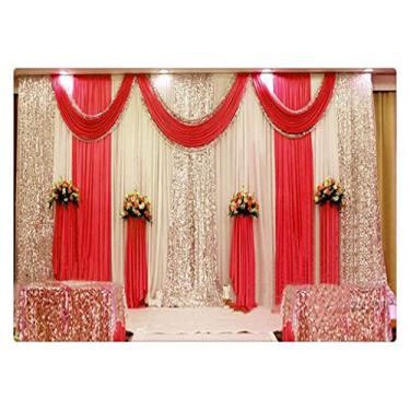 Imagem de Eyestar Decorações de palco de casamento, cortinas de festa com cortina de tecido de seda swag para casamento/aniversário/evento (vermelho brilhante), 6 x 3 m