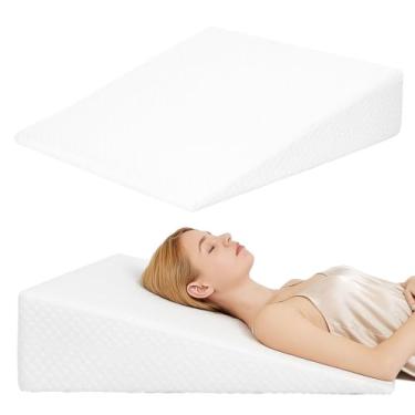 Imagem de VADSBO Travesseiro de cunha, almofadas de cama para dormir, ronco, suporte para as costas, após cirurgia, travesseiro triangular de espuma, capa lavável removível, 25,4 cm/branco