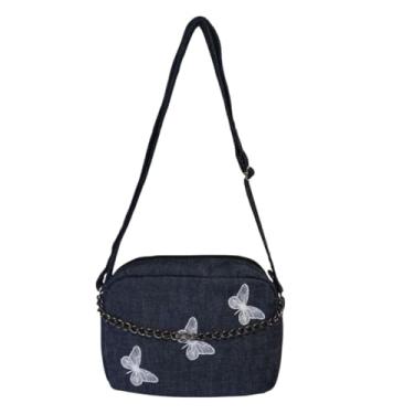 Imagem de Bolsa jeans pequena Feminina Borboleta Renovação Superação Liberdade alça transversal ajustável lateral moda blogueira casual estilosa com atitude