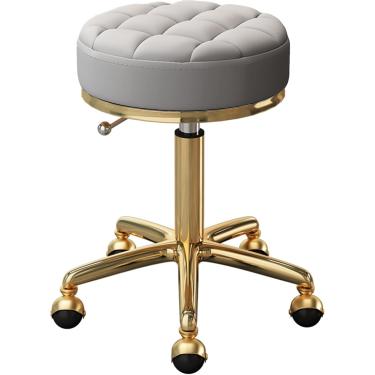 Imagem de Cadeira Com Rodas Ajustável Com Aço Metal Dourado 5 Garras Para Salões De Beleza, Escritório, Bancos De Bar - Assento Redondo Com Rodas De Terra - Móveis Ergonômicos Ideais (, Light Grey