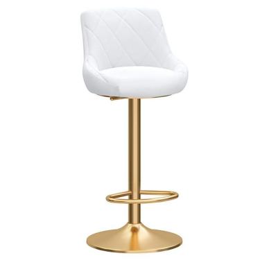 Imagem de Bancos De Bar Ajustáveis, Cadeiras De Bar Balcão Banqueta Giratória Cozinha Café Da Manhã Pub Balcão Banco, Assento De Veludo Pernas De Metal Dourado, Preto/branco, White