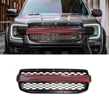 Imagem de Grade de para-choque de LED para carro, tiras decorativas, kit de carroceria de grade de corrida, grade de para-choque frontal compatível com Ranger T9 2023-2024, parte externa (vermelho)