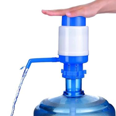 Imagem de Bomba de água manual portátil azul para garrafa de 5 galões, dispensador de jarro de água, bomba de água potável com tubo e tampa extrcurtos, dispensador de refrigerador de água prensado à mão para
