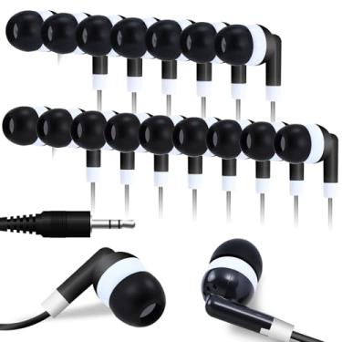 Imagem de Conjunto de 50 fones de ouvido pretos para sala de aula, estudantes, fones de ouvido intra-auriculares, 3,5 mm, descartáveis, para adultos, escola, biblioteca, museu, laptop, embalado individualmente