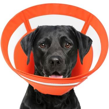 Imagem de SAWMONG Cone macio para cães grandes, coleira de recuperação de animais de estimação ajustável para parar de lamber, coleira eletrônica Elizabeth leve para recuperação (GG, laranja)