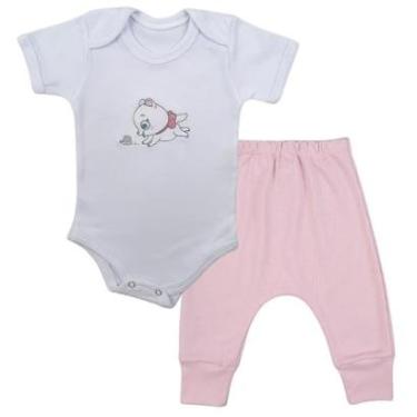 Imagem de Conjunto Body Manga Curta Bordado Gatinha 3 e Calça Suedine Mijão - Roupa Bebê Menina-Feminino