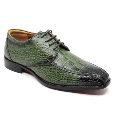 Imagem de Sapato social masculino crocodilo crocodilo estampado Oxford moderno com cadarço croco-03, Verde, 44