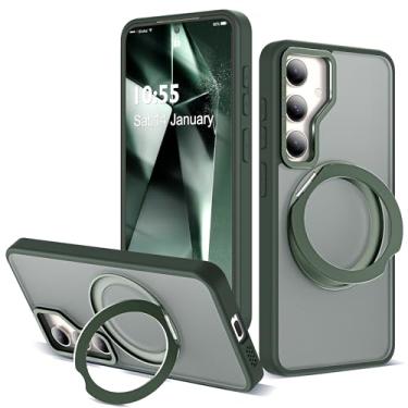 Imagem de Zalinbo Capa compatível com Samsung Galaxy S24 com suporte magnético giratório 360, compatível com proteção militar Mag-Safe, capa de telefone translúcida à prova de choque para S24 de 6,2 polegadas