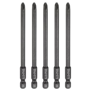 Imagem de HARFINGTON 5 peças de chave de fenda Phillips número 2 PH2 haste sextavada de 1/10.2 cm (100 mm) de comprimento, haste de 0,5 cm, brocas magnéticas, chave de fenda S2 de aço, ferramenta elétrica