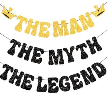 Imagem de The Man The Myth The Legend Banner, Black Gold Glitter Birthday Decorations for Men, Retirement Theme Party Banner Decorations Supplies