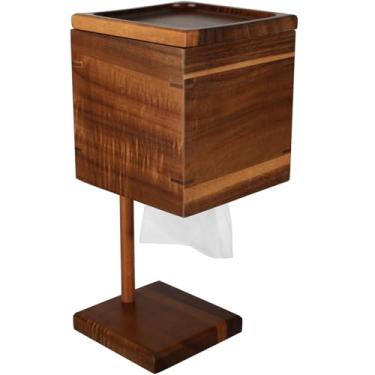 Imagem de Capa quadrada de caixa de lenços de madeira - Suporte de caixa de lenços de madeira de acácia, suporte de papel higiênico, acessórios de banheiro de bancada para casa rústica ou moderna