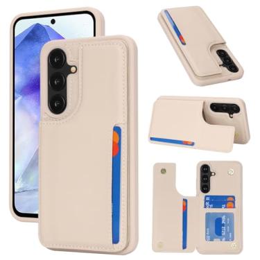 Imagem de iCoverCase Capa compatível com Samsung Galaxy A55 5G com porta-cartão, capa carteira para mulheres e homens [bloqueio RFID] capa protetora de couro PU para celular A55 (bege)