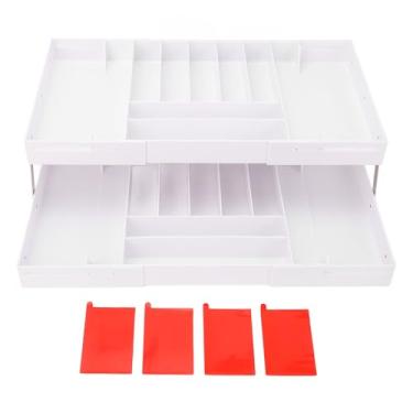 Imagem de Organizador de gavetas Organizador de mesa expansível Bandeja de armazenamento dobrável Design de economia de espaço multifuncional para vaidade da cozinha plástico branco grande (Branco)