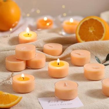 Imagem de Velas perfumadas com luzes de chá, explosão de sol cítrico, pacote com 16 – velas perfumadas de laranja vibrante – 100% cera de palma, vela votiva de luz de chá de aromaterapia queimada de 6 horas