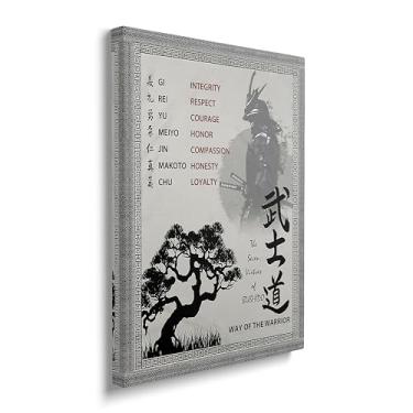 Imagem de Samurai Canvas Wall Art Japanese Warrior Posters 7 Virtues of Bushido Pictures Painting Modern Soldier Prints Framed Artwork for Bathroom Living Room Home Wall Decor 30.5 cm x 40.6 cm