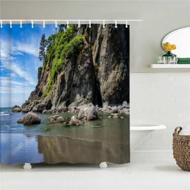 Imagem de Cortina de chuveiro de tecido de paisagem natural Montanhas Floresta Cortinas de banho para decoração de banheiro com 12 ganchos, JK5506, L90 x A180 cm