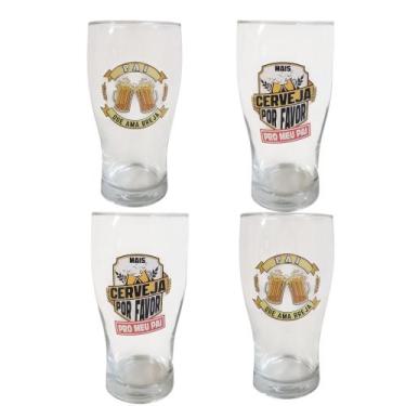 Imagem de Kit 4 Copos Com Chaveiro Personalizado Vidro 580ml Dia Dos Pais Presen