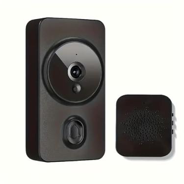 Imagem de WOCOKA Campainha de vídeo, campainha de vídeo remoto sem fio inteligente, equipada com chamada, vídeo, câmera HD e alertas em tempo real para monitorar sua porta da frente (preto fosco)