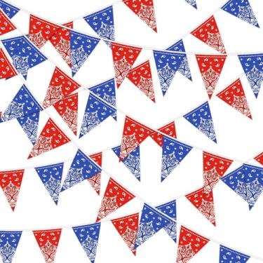 Imagem de MARFOREVER Banner de festa de caubói ocidental de 39,4 m, pacote com 4 decorações pré-montadas do Velho Oeste com 48 peças, bandana, papel grosso, vermelho, azul, faixa para flâmula para festa