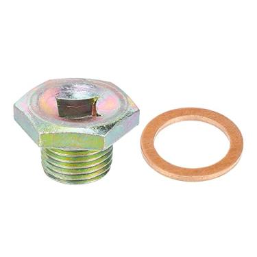 Imagem de X AUTOHAUX Parafuso de plugue de drenagem de óleo de motor de aço M16x1,5 com anel de vedação para Peugenot para Citroen para mini tom de bronze