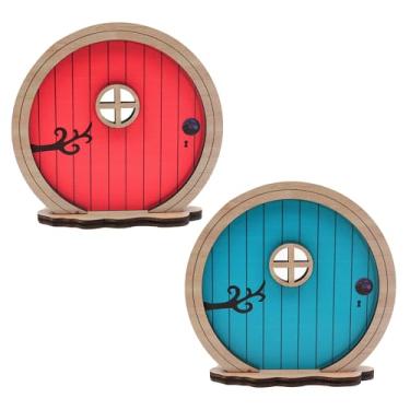 Imagem de 2 peças de porta de fada para jardim, porta de elfo em miniatura para parede, acessórios de jardim ao ar livre para árvores e tronco de árvore, mini arco de portas de conto de fadas decoração de