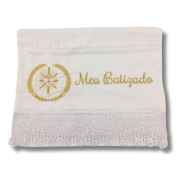 Imagem de Toalha de lavabo Branca Bordada Meu Batizado - DaniBordados, Branco
