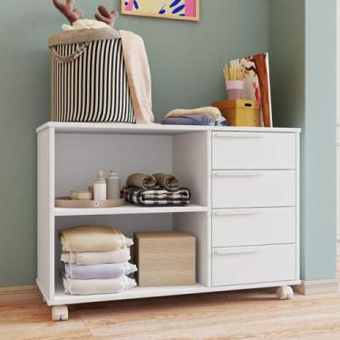 Imagem de Cômoda Infantil 90cm com 4 Gavetas e Rodizío BRV Móveis, Branco