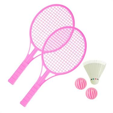 Imagem de Kit De 2 Raquetes Com Bolinhas Peteca Infantil Verde Laranja Presente Praia Crianças (Rosa)