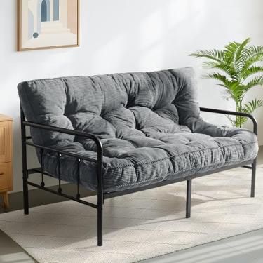 Imagem de MAXYOYO Colchão Futon de 15 cm, sofá-cama tufado futons com borda de design de corda torcida, colchão de chão de tecido grosso com fio para adultos, enchimento de espuma desfiada (moldura não incluída
