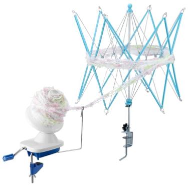 Imagem de QWORK Enrolador de fios e combo rápido para crochê e tricô, fiação de fio de instalação rápida, azul