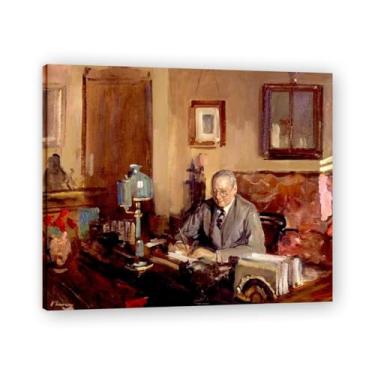 Imagem de In The Office John Lavery Classic Realist Portrait & War Scene Canvas Art – Decoração de parede de arte irlandesa para casa emoldurada 30 x 36 cm