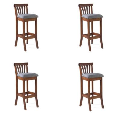 Imagem de Kit 4 Banquetas Alta Bakeri Linho Cinza/Imbuia