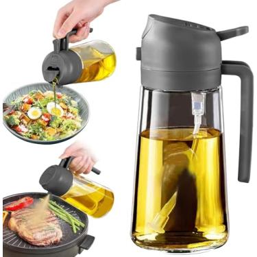 Imagem de Porta Azeite Spray Borrifador 2 em 1 de Vidro 500ml para Óleos e Vinagres, Ideal para Culinária Saudável e Precisa (CINZA)