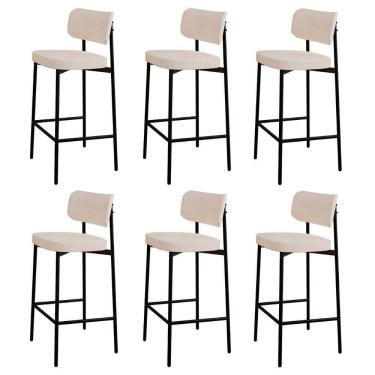 Imagem de Banqueta Alta Bar Estofada Kit 6 Ella M25 Linho Palha - Mpozenato