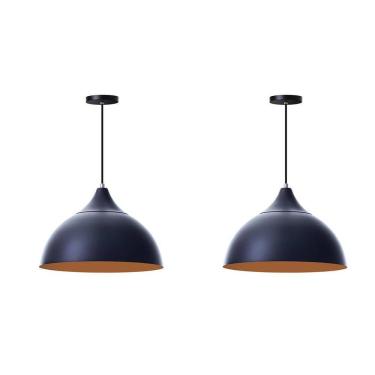 Imagem de Kit 2 Lustres Pendente Meia Lua Preto 30Cm Com Chapéu Preto