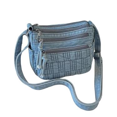 Imagem de YANPLS Bolsa tiracolo jeans vintage para mulheres, bolsa jeans com alça ajustável, bolsa de ombro casual azul, Azul 6